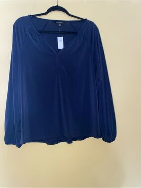 Banana Republic Factory Navy Long Sleeve V-Neck Blouse